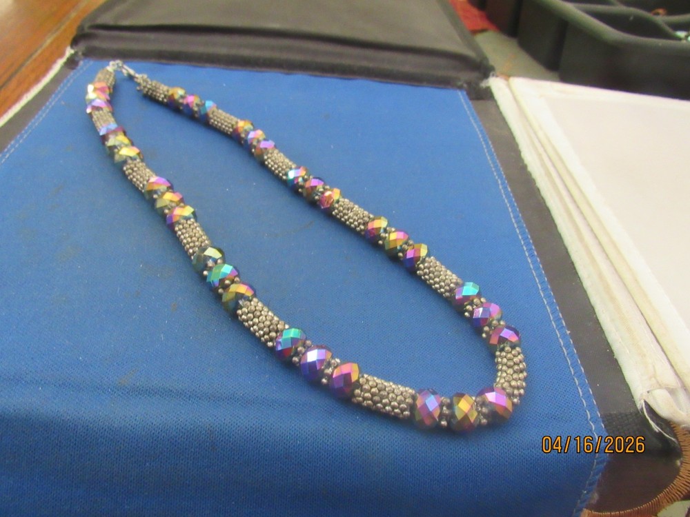 Vintage Beaded Faceted Irridized Beaded  Dotted Beads  Necklace 18