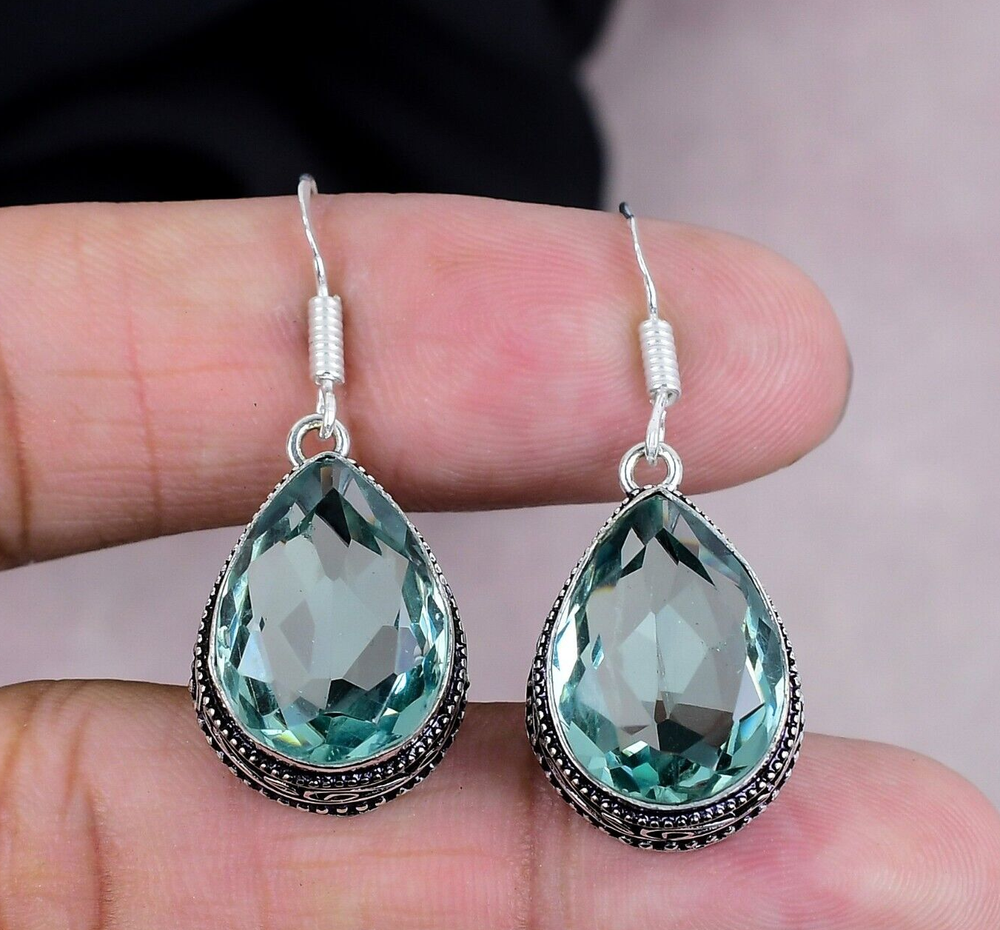 Aquamarine Dangle Earrings in 925 Sterling Silver Handmade Gift Jewelry