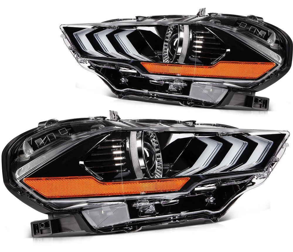 2x Black Housing Headlight Assembly For Ford Mustang w/LED DRL 2018 2019 2020