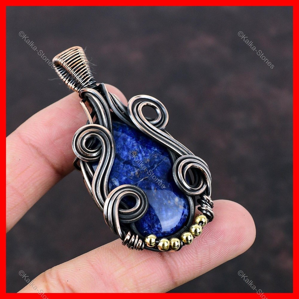 Mother's Day Copper Sodalite Wire-Wrapped Pendant Gift for Wife-image
