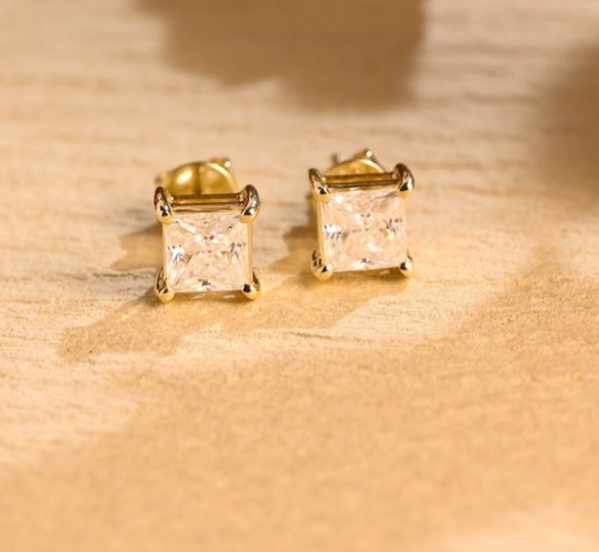 Christmas Sale Moissanite Stud Earrings Solid 14K Yellow Gold Princess Cut 2 CT-image