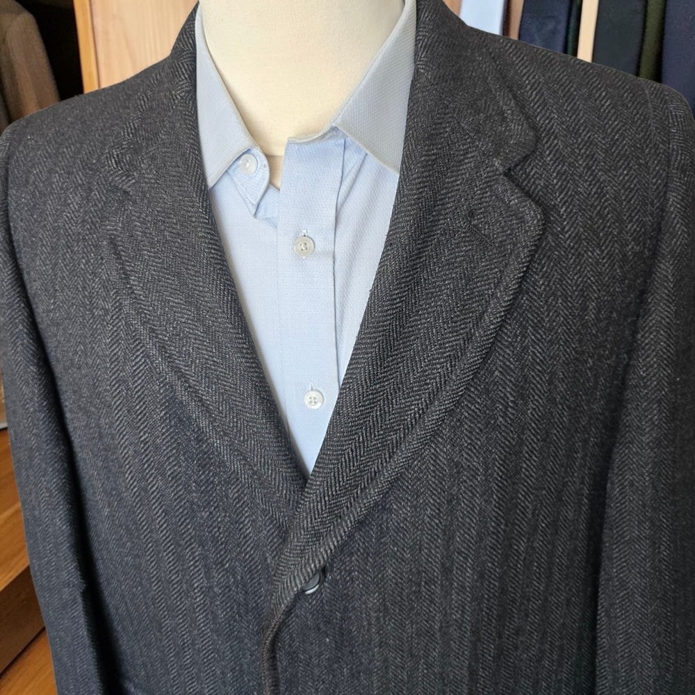 Vintage 1950s Cheviot Tweed Overcoat 40r Herringbone 2 Ply Bespoke