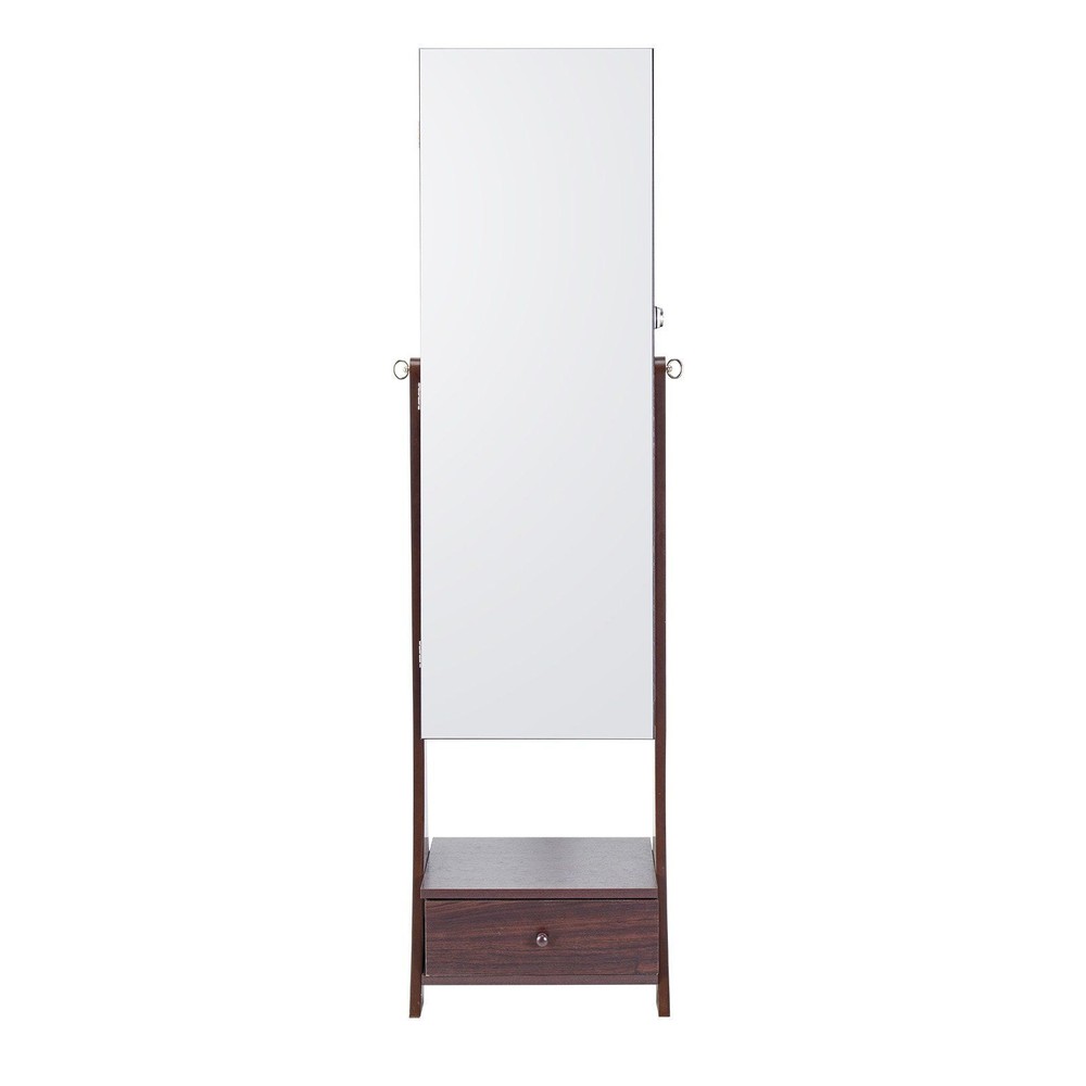 Rotatable Mirror Jewelry Cabinet Standing Mirror with Storage Full Length Brown