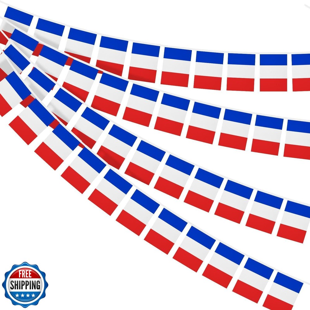 AhfuLife 2 Pack French Flag Bunting with 30 PCS for Party Decorations