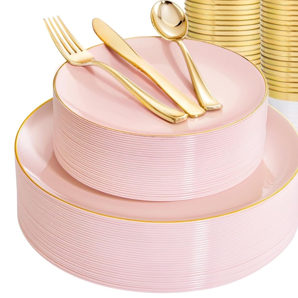 150-Piece Pink Disposable Party Dinnerware Set for Events & Celebrations