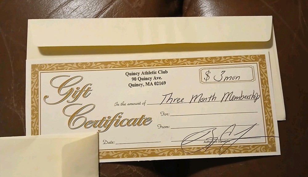Gift Card Certificate Quincy Athletic Club Gym MA 3 Months NO EXP-image