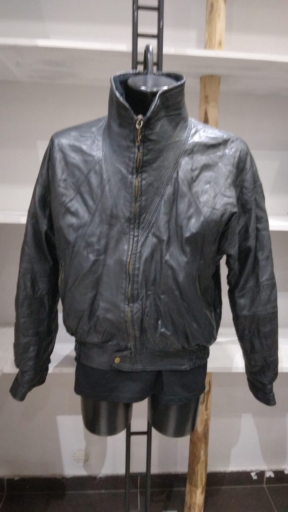 Used Leather Jacket Men Black Size 52 PGS064PI