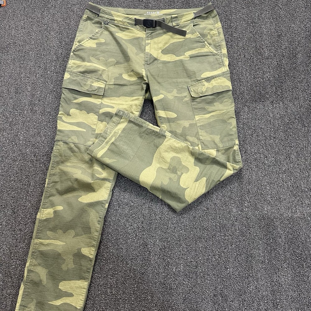 Roark Pants Men's 34x32 Campover Ripstop Cargo Belted Outdoor Hiking Camo Green