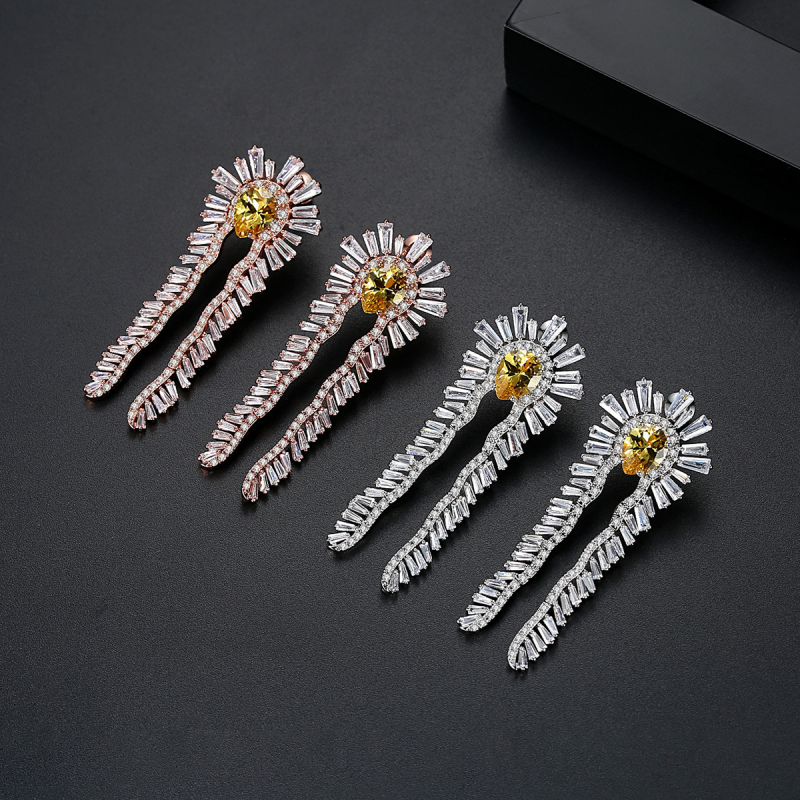 Copper Inlaid Zircon Earrings Simple Fashion Long Women's Gold Plated Jewelry US
