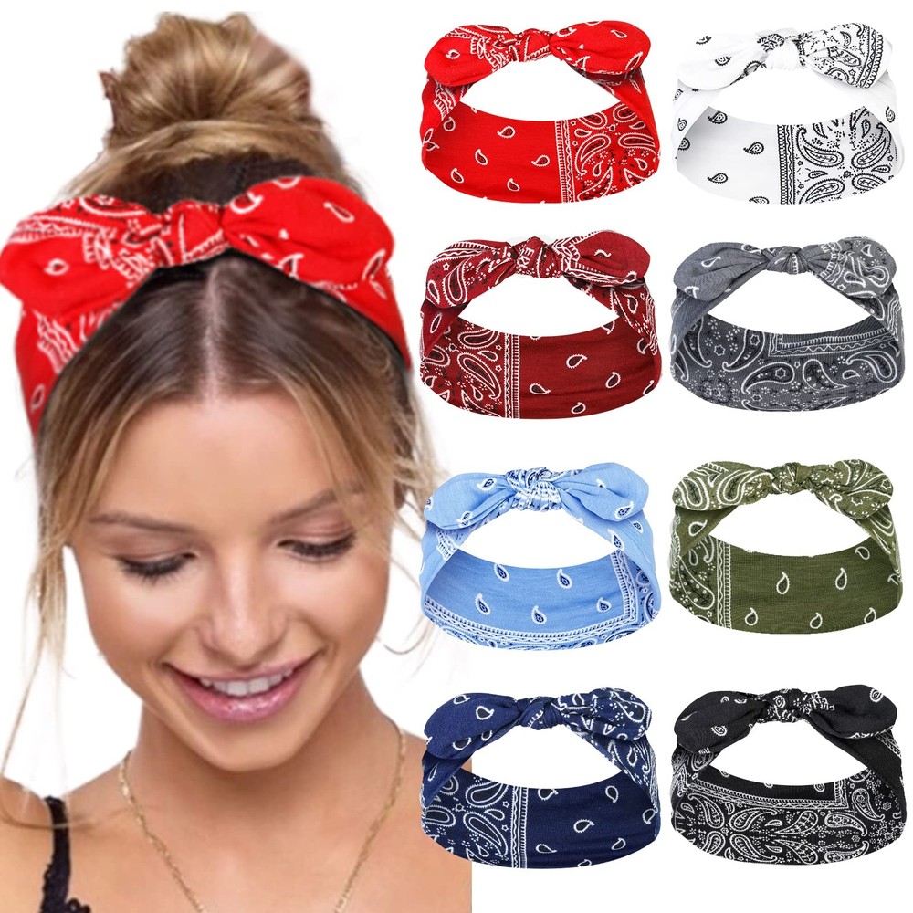 Cute Summer Paisley Bandana Headbands with Wide Knotted Bows