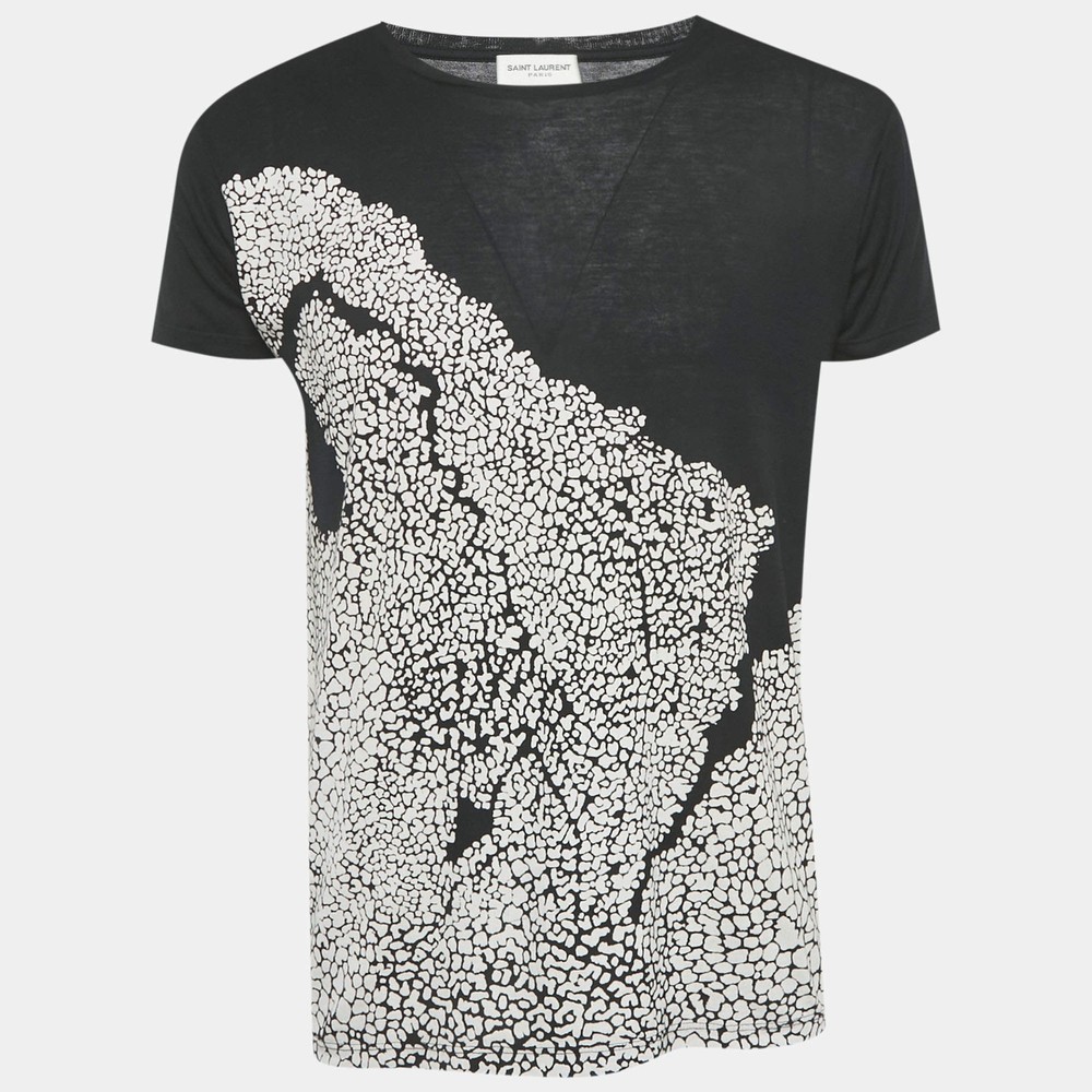 Saint Laurent Paris Black Printed Cotton TShirt S