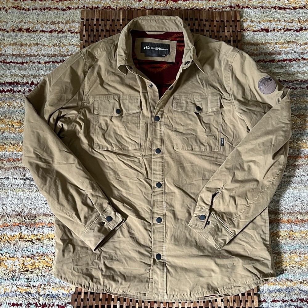 Eddie Bauer Aztec Lined Button Down Snap Shirt Jacket Khaki Men's Large L
