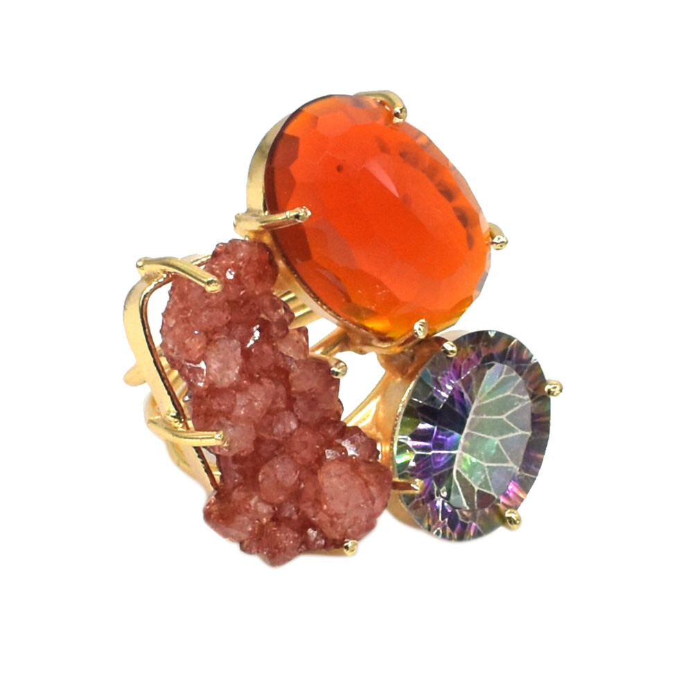 Titanium Druzy Gorgeous Gemstone Jewelry Christmas Sale Adjustable Ring T986-image