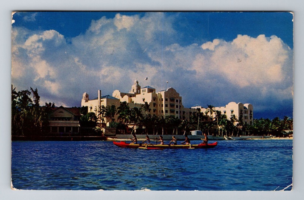 Waikiki HI-Hawaii, Outrigger Canoeing, Vintage c1952 Postcard