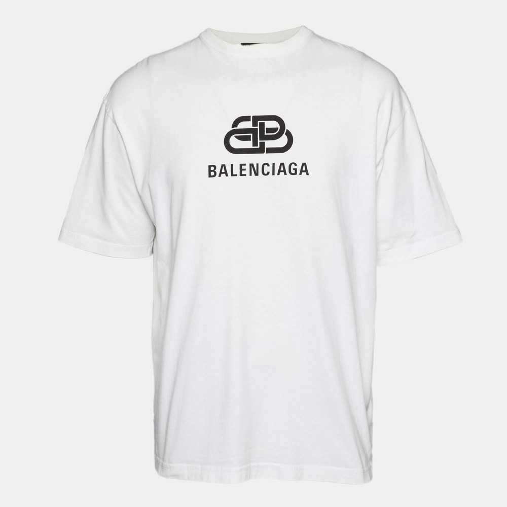Balenciaga White Logo Print Jersey Crewneck TShirt XS