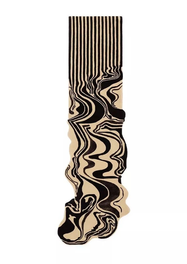 Melting Beige & Black Runner Hand-Tufted Wool Handmade Area Rug Carpet for Home