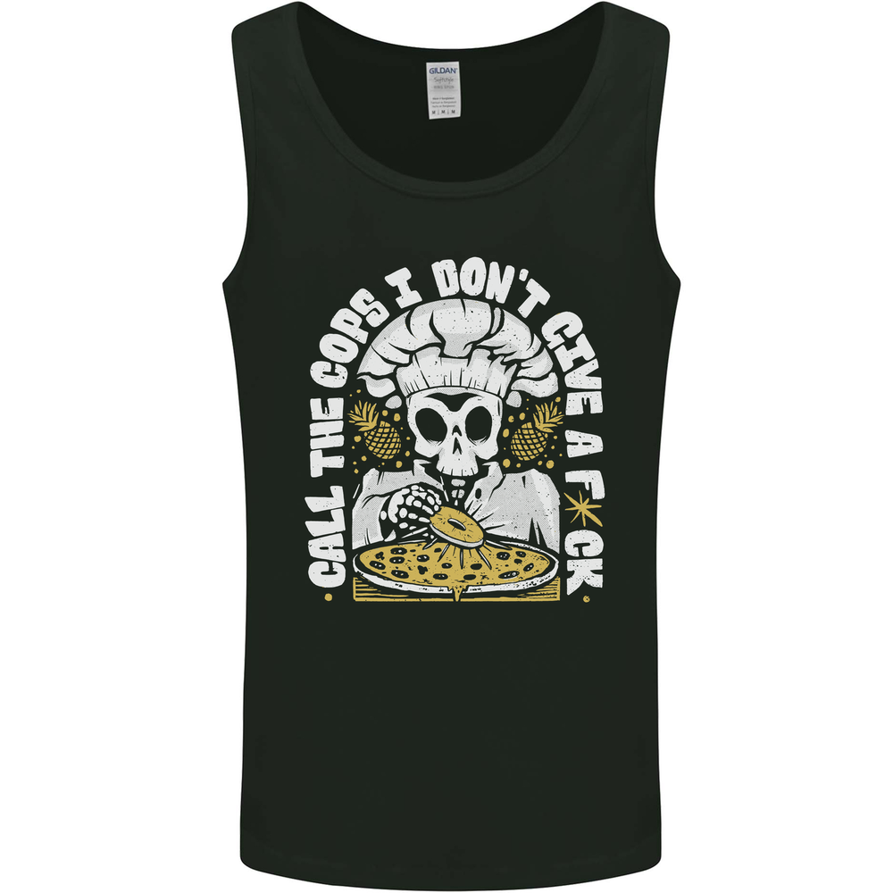 Offensive Pizza Eating Skull Chef Mens Vest Tank Top