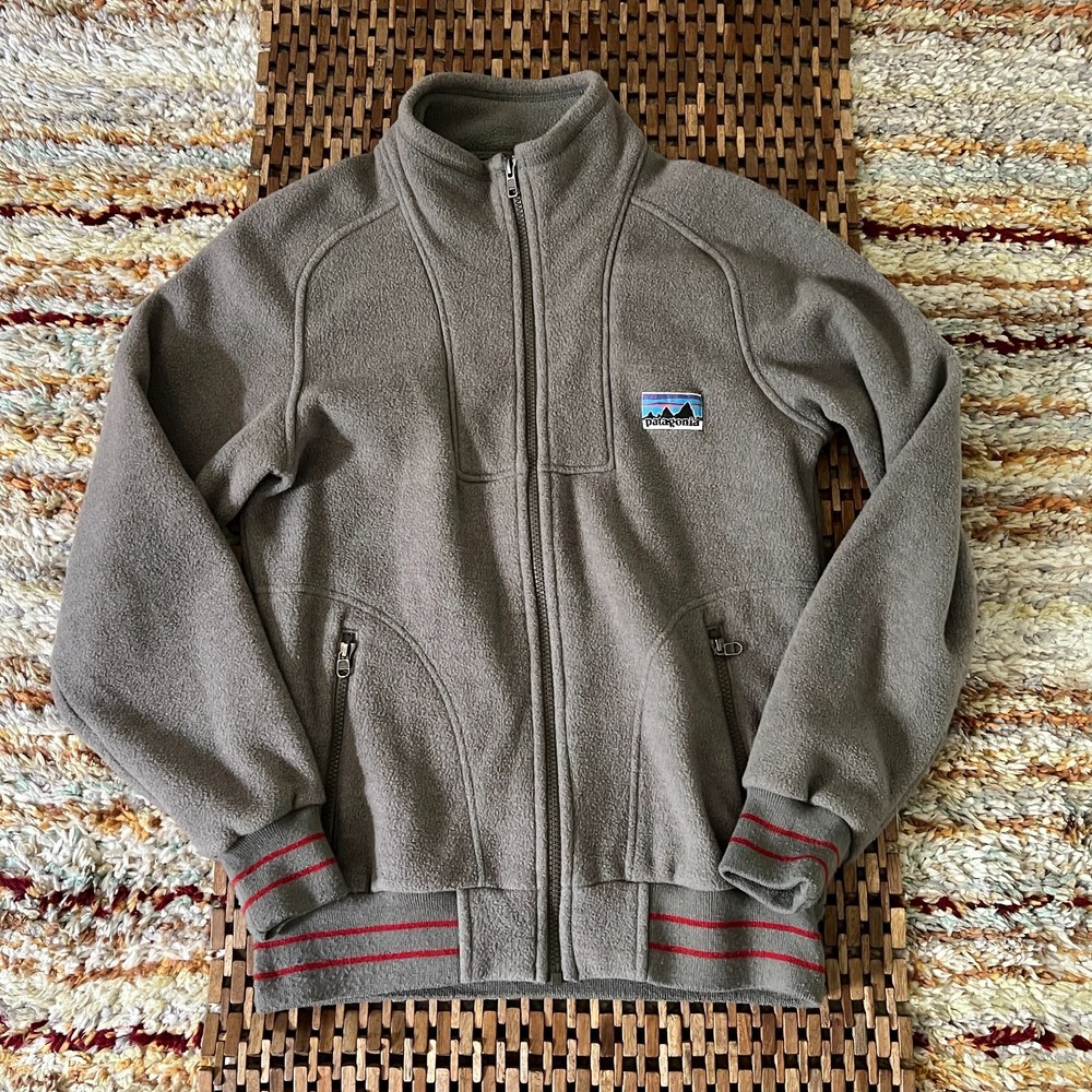 Patagonia Full Zip Pile Fleece Bomber Jacket Grey Red Men's Size XS