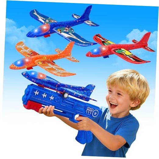 3 Pack Airplane Launcher Toys, 2 Flight Modes LED Foam Glider 3 & 1 Plane