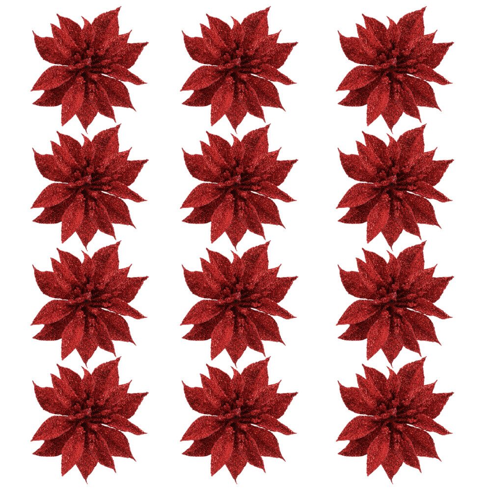 12 Pcs Poinsettia Christmas Decorations Flower Tree Banquet