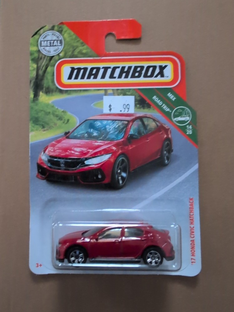 2018 Matchbox 8/100 MBX Road Trip 14/20 '17 HONDA CIVIC HATCHBACK Red w/6 Spokes