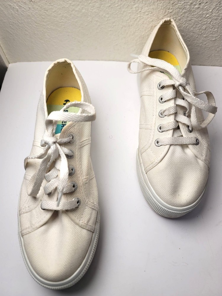 Superga White Platform Canvas Sneakers Unisex Lace-Up Shoes Size M6 W7