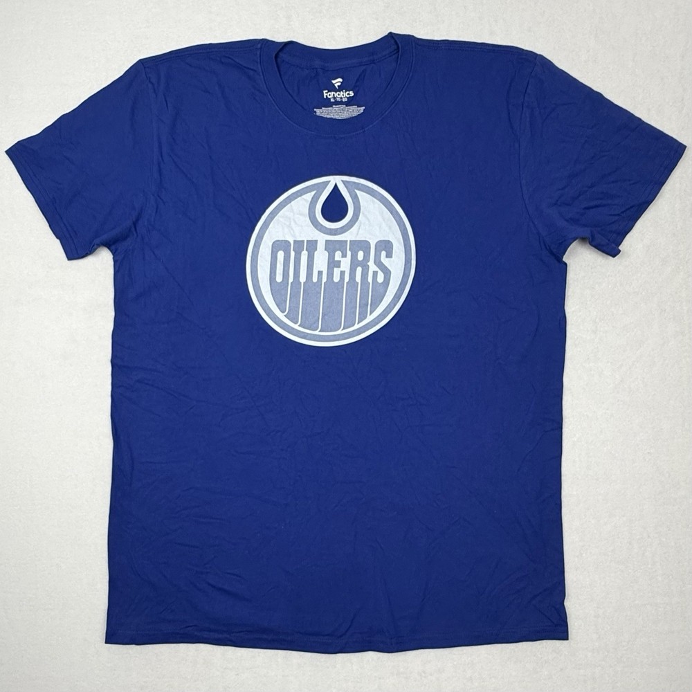 New Fanatics Edmonton Oilers Men's XL T-Shirt Short Sleeve Primary Logo NHL Blue