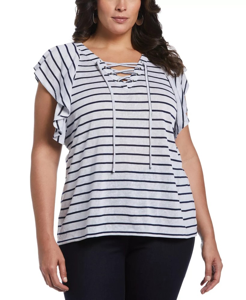 ELLA Rafaella Women's Top Plus Sz 1X Size Lace-Up Flutter Short