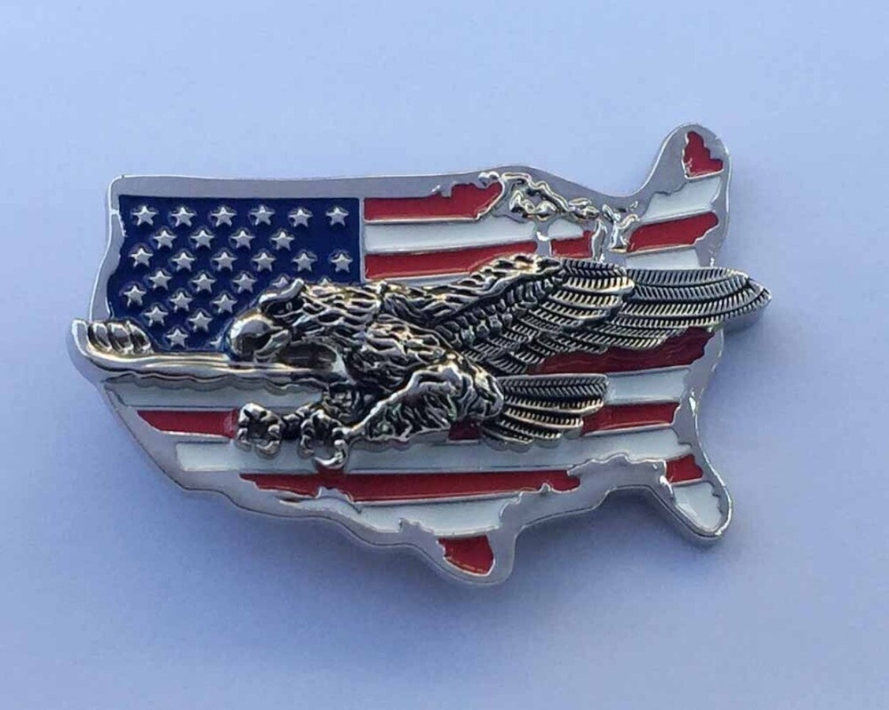 Western Belt Buckle for Men USA Cowboy Rodeo Wear - American Map Flag with Eagle