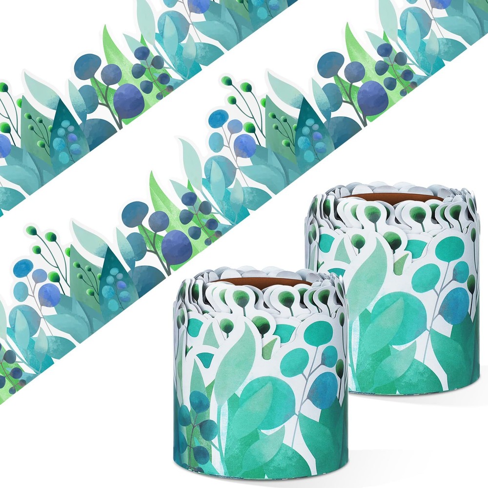 2 Rolls Scalloped Bulletin Board Borders - Eucalyptus Die-Cut Border Trim Bul...