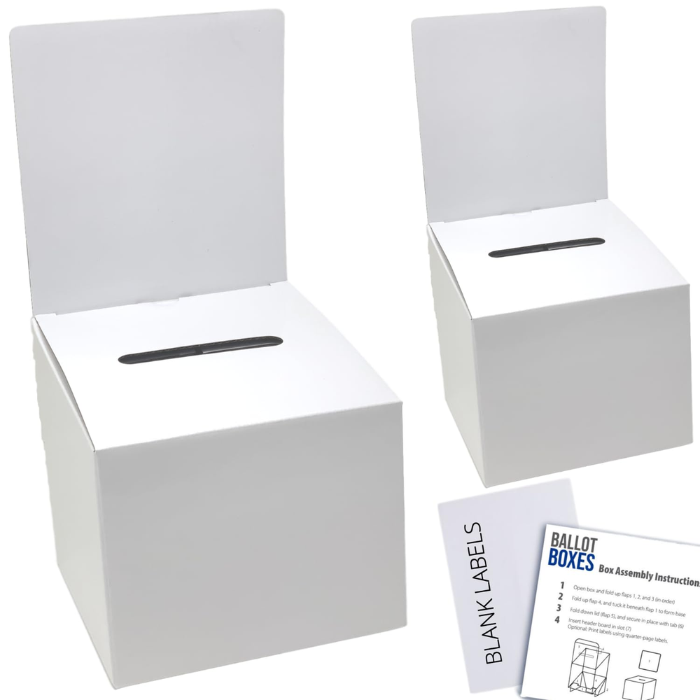 Ballot Box for Suggestions Donations Raffles White Glossy Cardboard Boxes..