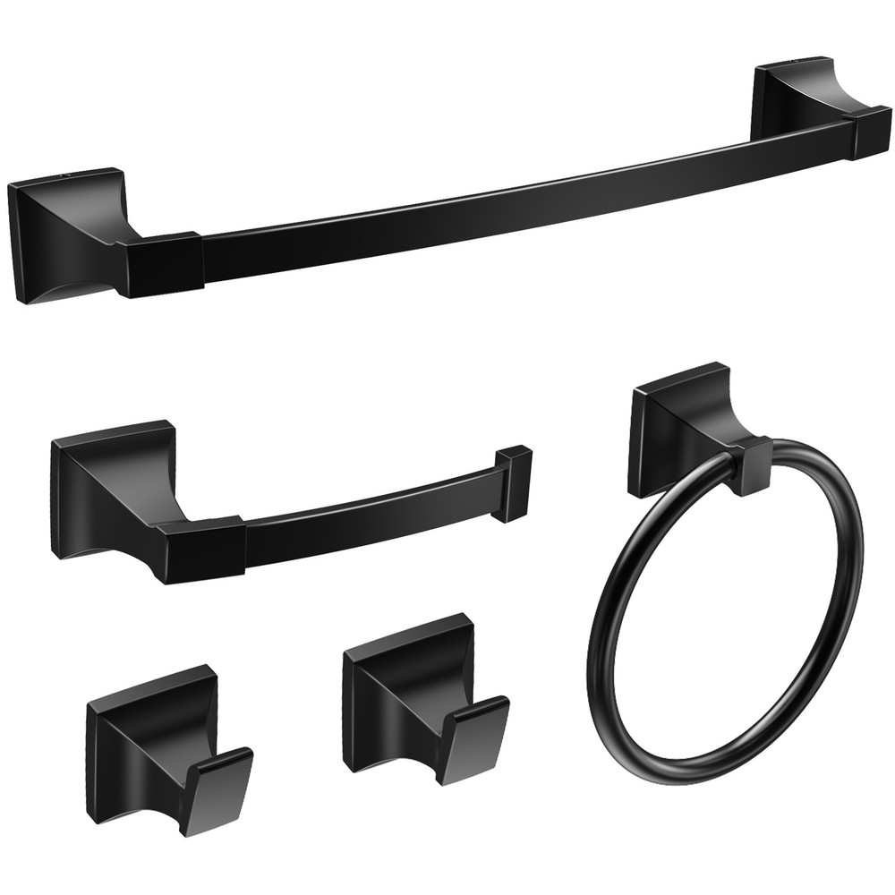 5 Pcs Matte Black Bathroom Hardware Set Wall Mounted Towel Bar Towel Racks Hooks