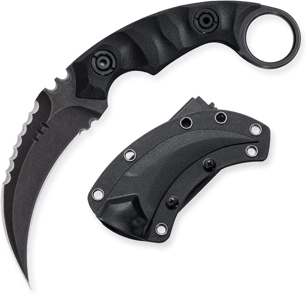 Fixed Blade Knife, D2 Steel Blade, G10 Handle, Tactical EDC, Double Edged, Claw