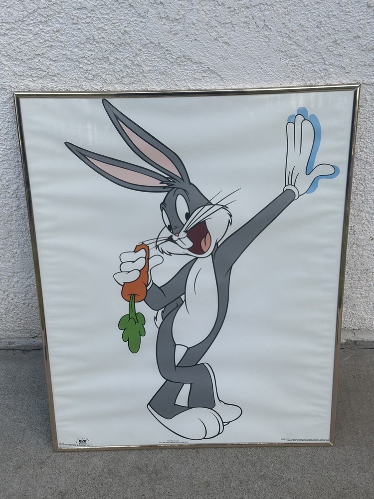 Vintage 1992 Warner Bros Rare Framed Bugs Bunny Poster