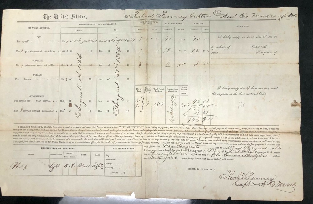 1864 Civil War Payment Voucher Vicksburg MS Paymaster Major Haggerty Vintage Collectible-image