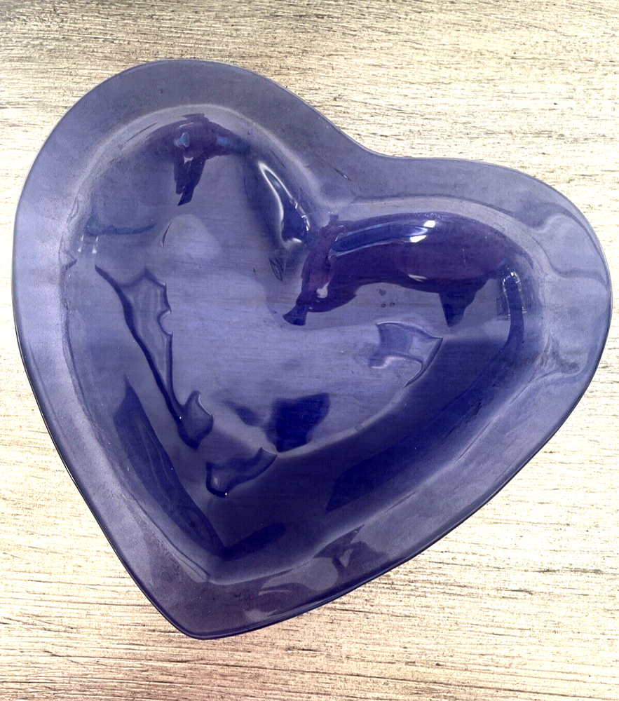 Annieglass Purple Art Glass Heart Shaped Bowl or Trinket Dish Signed