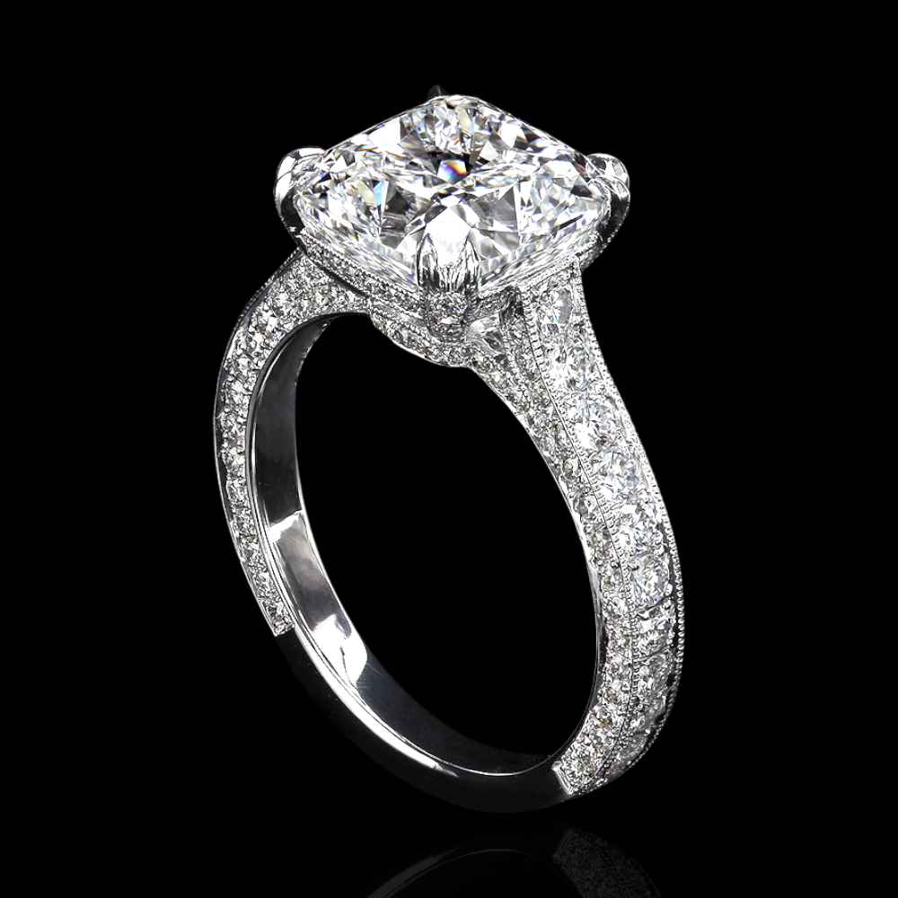 Platinum Engagement Ring PT950 Cushion Cut IGI Lab Created Diamond 3.70 Ct