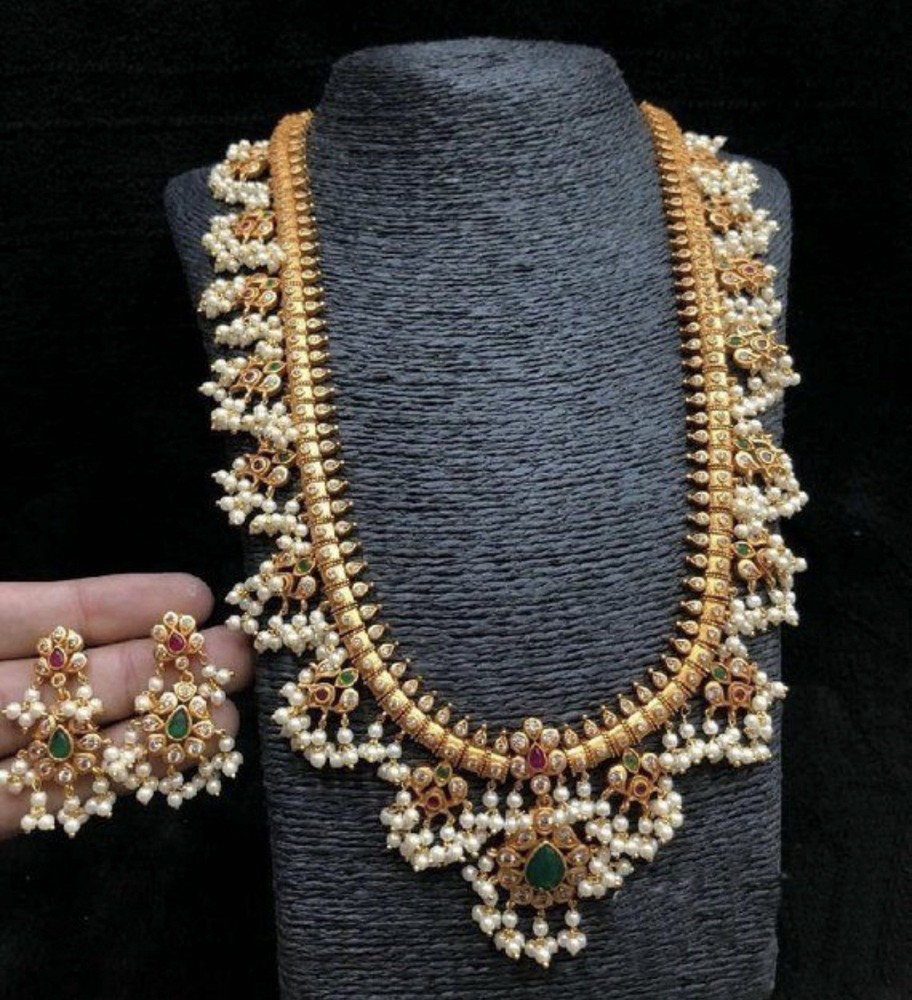 South Indian Gold-Plated Temple Goddess Jewelry Set Bridal Necklace with Earring