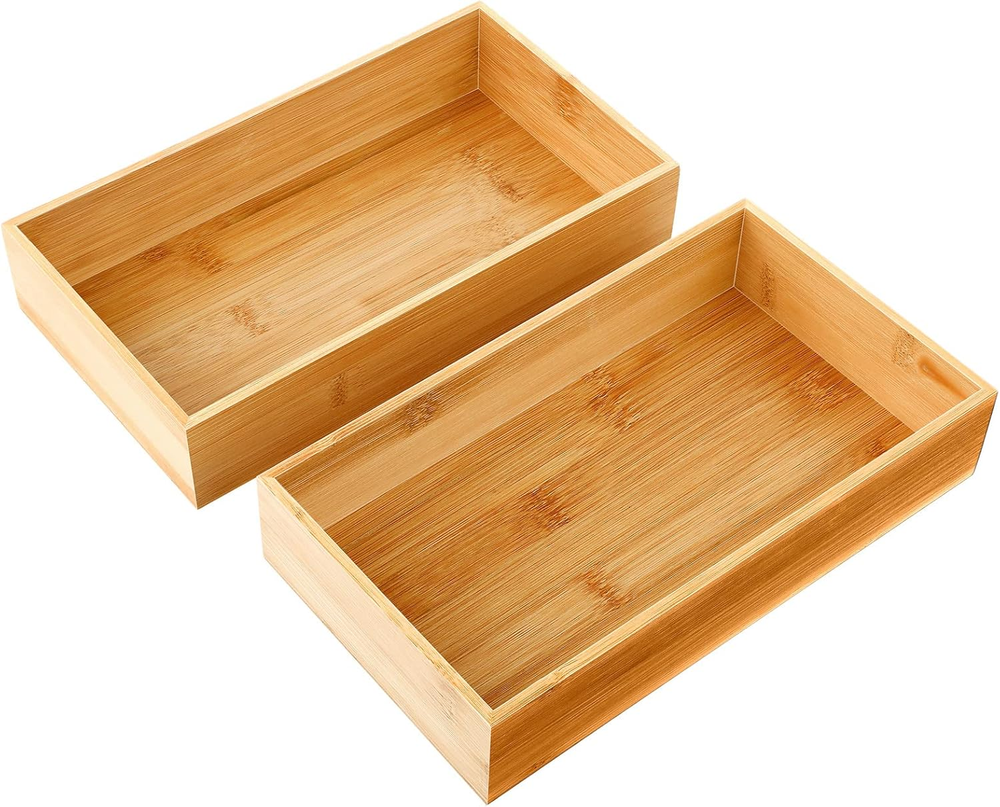 2 Pcs Bamboo Bathroom Trays Small Vanity Tray for Toilet Tank and Bathroom Count