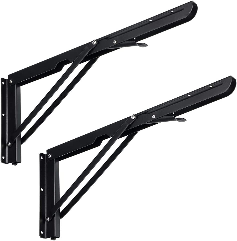 Sturdy Folding Shelf Brackets - Heavy Duty Metal Triangle Table Bench 2 Pcs Fold