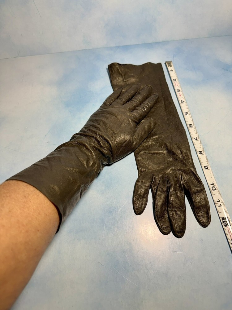 VTG Fownes Kid Leather Dark Chocolate Brown Gloves Women Sz 6.5  Supple 12.25”