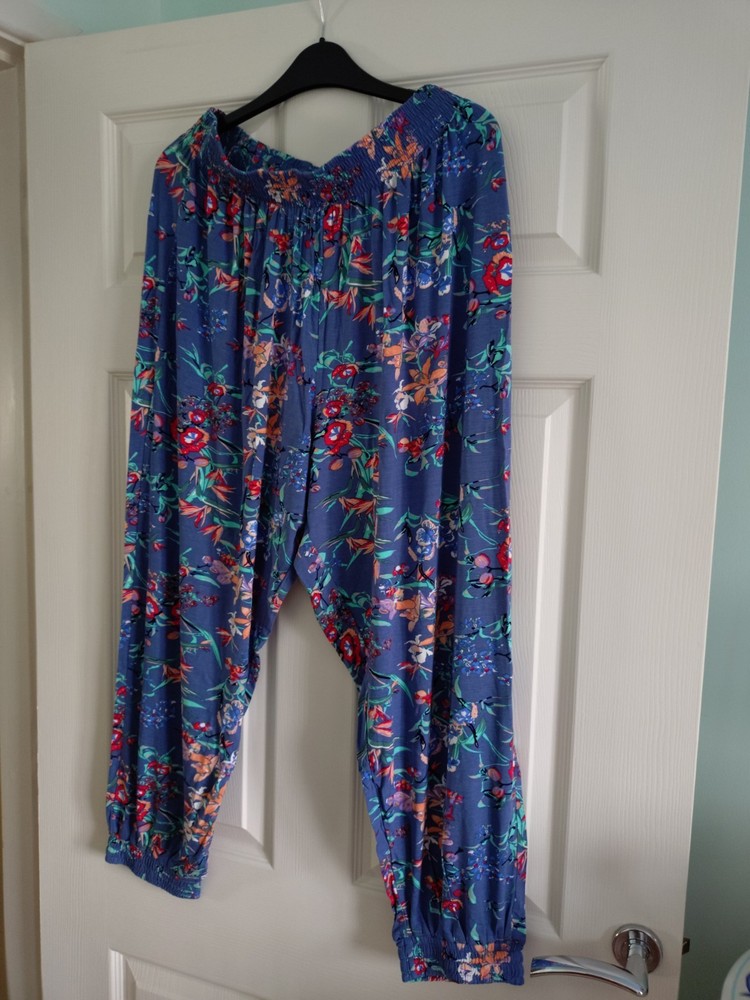 Bon Prix Stretch Elasticated Harem Trousers Multi Print Size 18 20