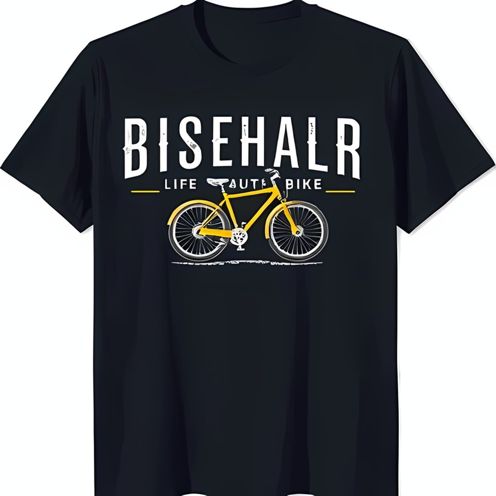 Vintage Black T-Shirt with 'BISEHALR' Graphic & Yellow Design 'LIFE AUTO BIKE
