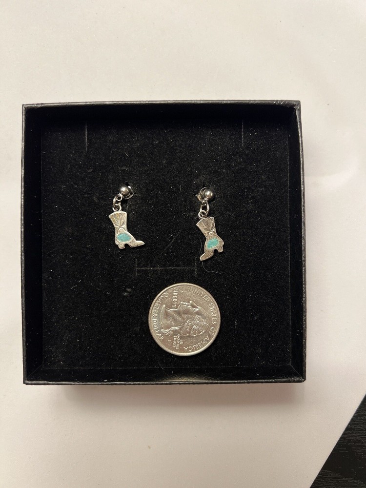 Vintage turquoise cowboy boot earrings in sterling silver