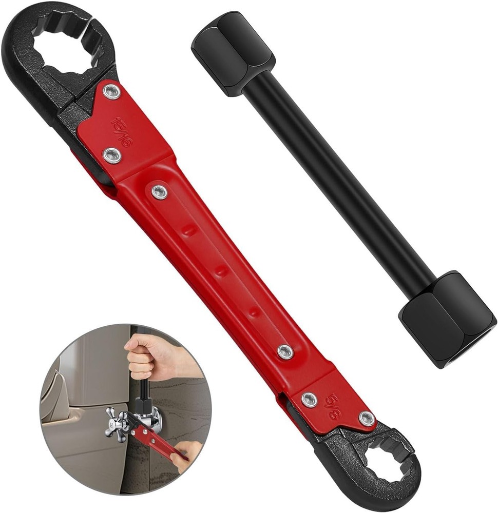 Plumbing Wrench Set, Angle Stop Wrench for Compression Nuts & Tight Spaces, Red