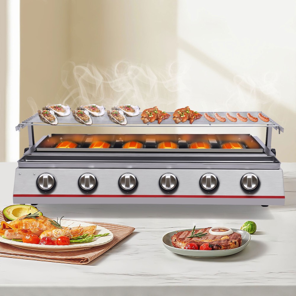 6 Burner Gas BBQ Grill with Sear & Side Burners Stainless Steel Outdoor Barbecue