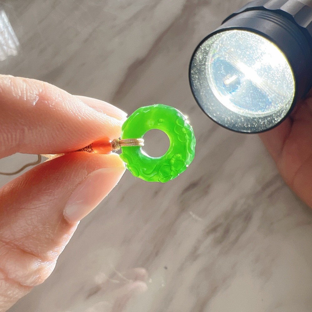 Beautiful Good Quality Natural Hetian Green Jade carved Donut Pendant Necklace