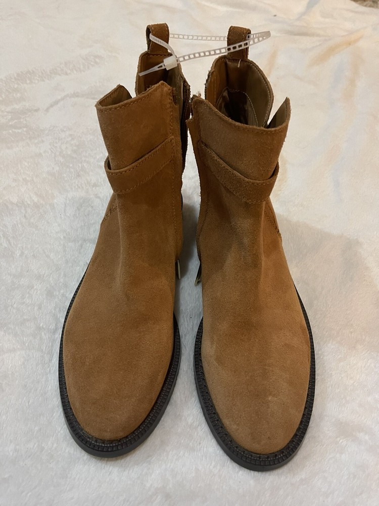 Sam Edelman Nolynn Buckle Zipper Ankle Riding Boots in Saddle Suede Women's Size 8 Stylish and Comfortable Design for Everyday Wear