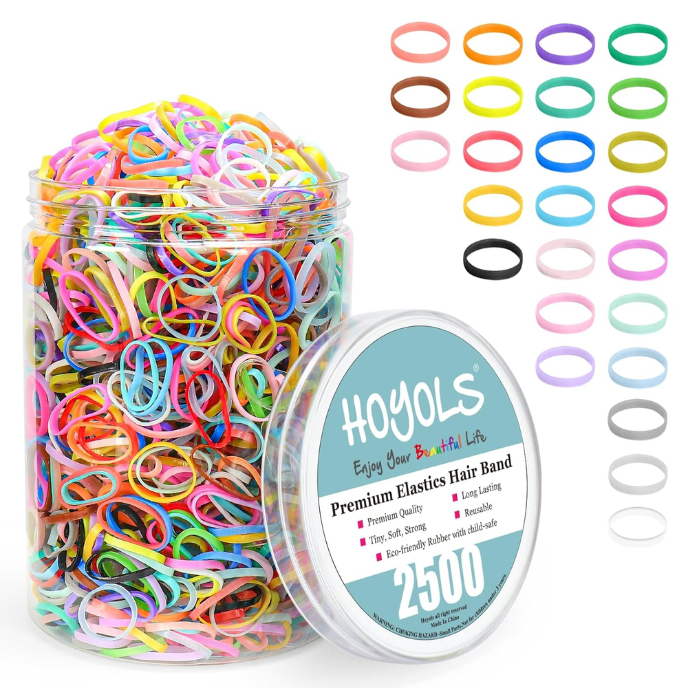 HOYOLS 2500 Pcs Colorful Elastic Hair Ties for Braids, Ponytails & Styling