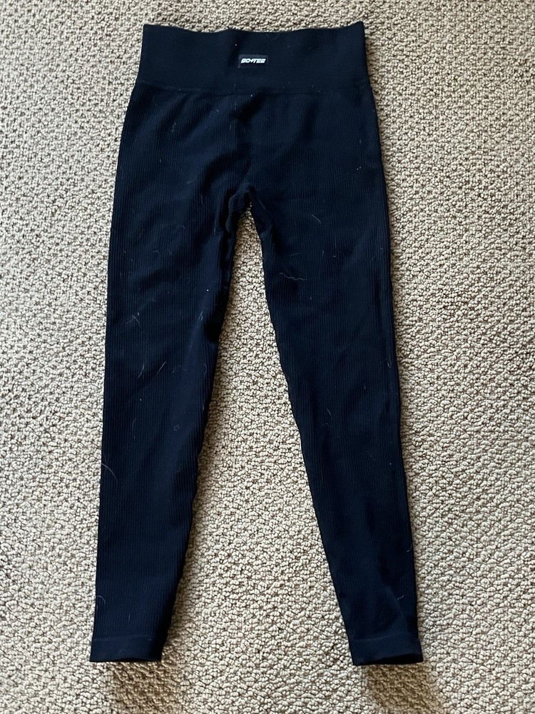 Bo+Tee Ribbed Compression Leggings for Women - Black Activewear & Loungewear Size S